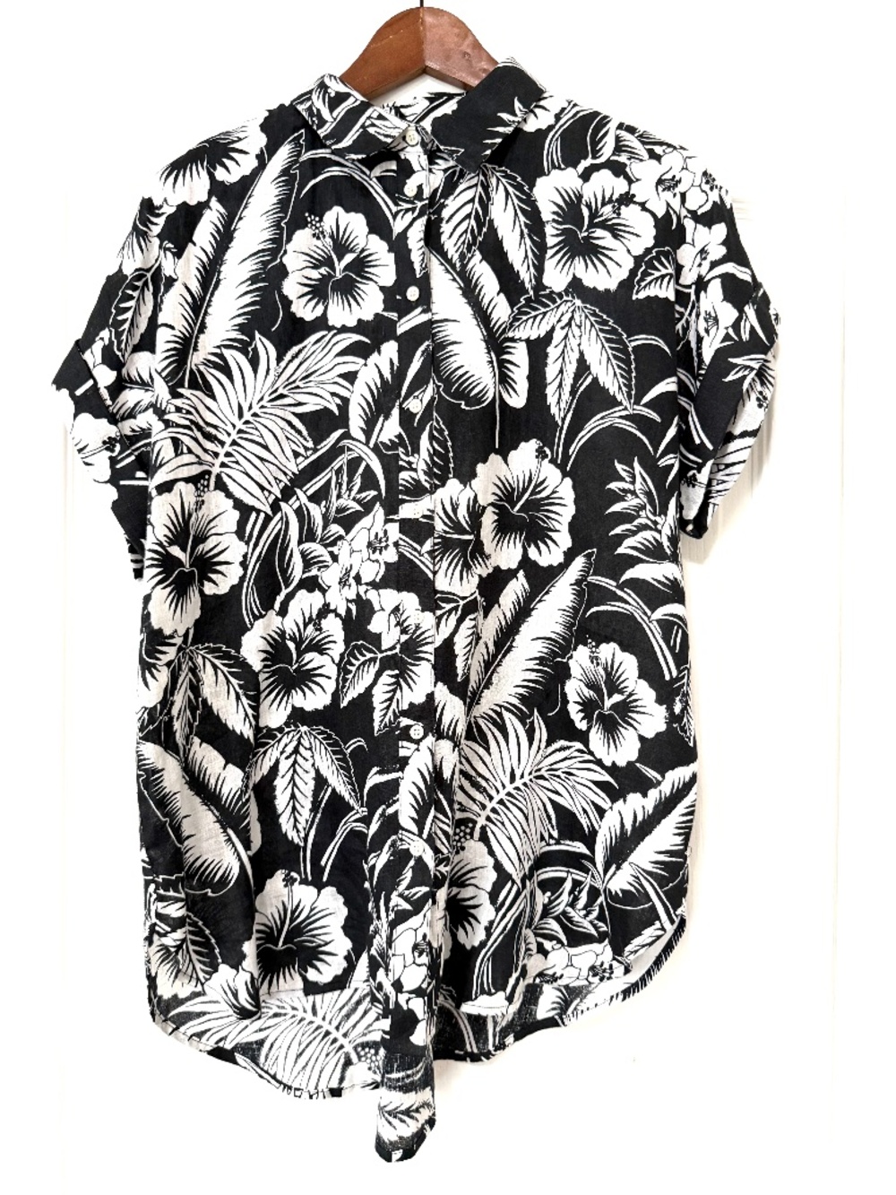 Lauren Ralph Lauren NWT Tropical Hibiscus Floral 100% Linen Button Up Shirt L